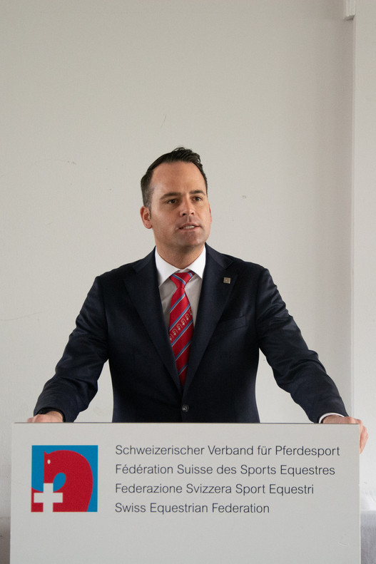 SVPS-Präsident Damian Müller appelliert an der Mitgliederversammlung an den Zusammenhalt und die Zusammenarbeit. | © SVPS/C. Heimgartner