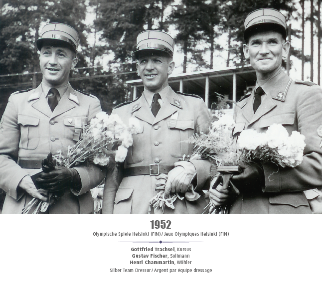 Jeux Olympique Helsinki (FIN) 1952 - Gottfried Trachsel, Gustav Fischer, Henri Chammartin - Argent team dressage