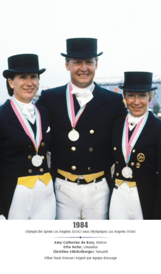Olympische Spiele Los Angeles (USA) 1984 - Amy-Catherine de Bary, Otto Hofer, Christine Stückelberger - Silber Team Dressur