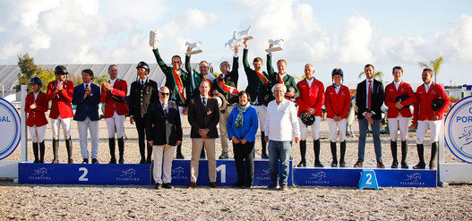 Die Schweizer Equipe belegt den zweiten Rang anlässlich des CSIO3* von Vilamoura (POR): Bild: Vilamoura Equestrian Center