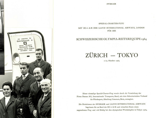 Boardkarte des Spezial-Charterflugs mit der Swissair an die Olympischen Spiele von Tokio
