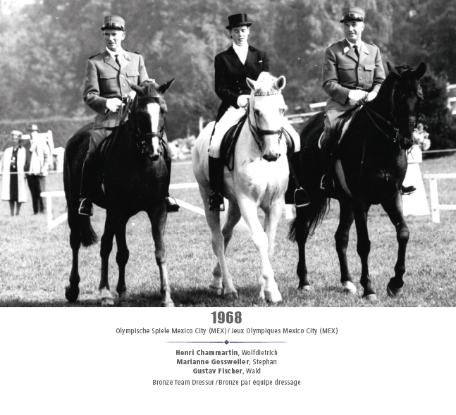 Olympische Spiele Mexico City (MEX) 1968 - Henri Chammartin, Marianne Gossweiler, Gustav Fischer - Bronze Team Dressur