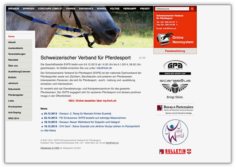 Website www.fnch.ch im November 2007 | © SVPS
