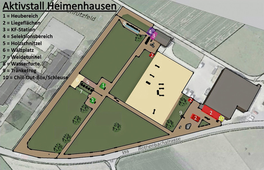 Die Projektskizze des Aktivstalls Heimenhausen, wie er in etwa einem Jahr fertiggestellt sein wird. | © zVg